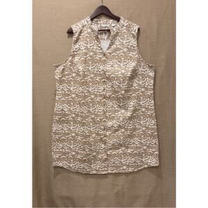 Sleeveless Stretch Sheath Women’s 24W Dress With Belt Beige & White Resort Wear